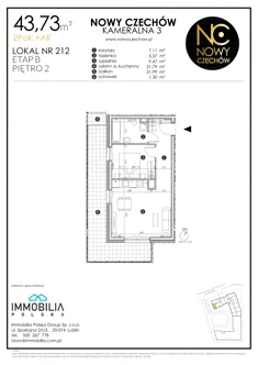 Mieszkanie, 43,73 m², 2 pokoje, piętro 2, oferta nr 212