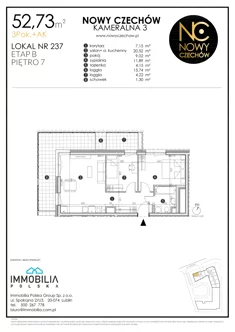 Mieszkanie, 52,73 m², 3 pokoje, piętro 7, oferta nr 237