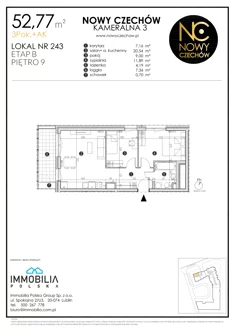 Mieszkanie, 52,77 m², 3 pokoje, piętro 9, oferta nr 243