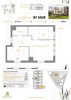 Mieszkanie, 37,13 m², 3 pokoje, parter, oferta nr B1.M08