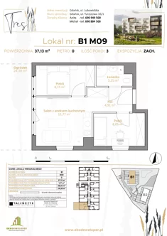 Mieszkanie, 37,13 m², 3 pokoje, parter, oferta nr B1.M09