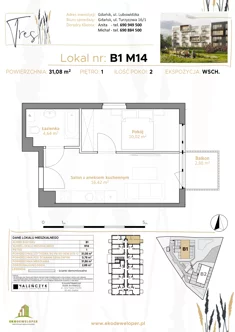 Mieszkanie, 31,08 m², 2 pokoje, piętro 1, oferta nr B1.M14