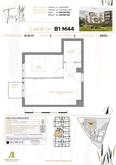 Mieszkanie, 41,15 m², 2 pokoje, piętro 3, oferta nr B1.M44