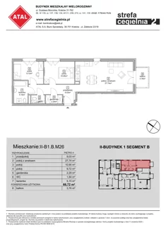 Mieszkanie, 66,72 m², 3 pokoje, piętro 4, oferta nr II-B1.B.M26