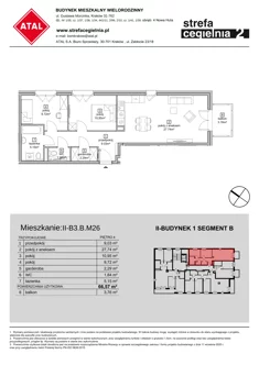 Mieszkanie, 66,72 m², 3 pokoje, piętro 4, oferta nr II-B3.B.M26