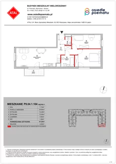 Mieszkanie, 67,25 m², 3 pokoje, piętro 1, oferta nr P9.04.1.104