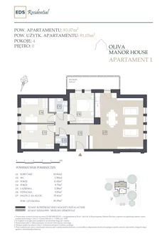 Mieszkanie, 83,07 m², 4 pokoje, parter, oferta nr Apartament 1