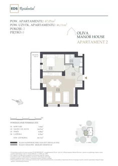 Mieszkanie, 47,05 m², 2 pokoje, parter, oferta nr Apartament 2