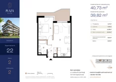 Mieszkanie, 40,73 m², 2 pokoje, piętro 2, oferta nr B6M22