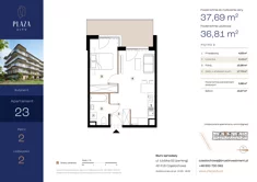 Mieszkanie, 37,69 m², 2 pokoje, piętro 2, oferta nr B6M23