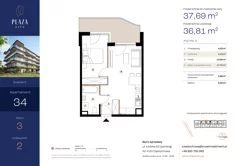 Mieszkanie, 37,69 m², 2 pokoje, piętro 3, oferta nr B6M34