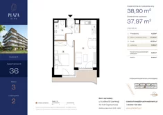 Mieszkanie, 38,90 m², 2 pokoje, piętro 3, oferta nr B6M36