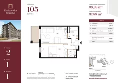 Mieszkanie, 38,89 m², 2 pokoje, piętro 1, oferta nr Budynek 1 Mieszkanie 105