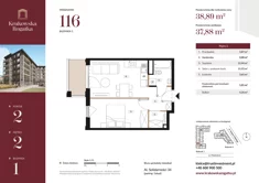 Mieszkanie, 38,89 m², 2 pokoje, piętro 2, oferta nr Budynek 1 Mieszkanie 116