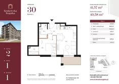 Mieszkanie, 41,57 m², 2 pokoje, piętro 1, oferta nr Budynek 1 Mieszkanie 30