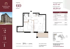 Mieszkanie, 41,57 m², 2 pokoje, piętro 3, oferta nr Budynek 1 Mieszkanie 60