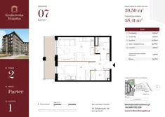 Mieszkanie, 39,50 m², 2 pokoje, parter, oferta nr Budynek 1 Mieszkanie 7