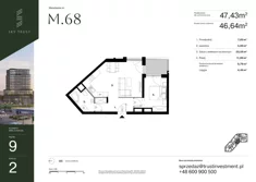 Mieszkanie, 47,43 m², 2 pokoje, piętro 9, oferta nr 1/68