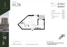Mieszkanie, 47,43 m², 2 pokoje, piętro 10, oferta nr 1/78