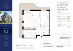 Mieszkanie, 60,17 m², 3 pokoje, piętro 4, oferta nr B6M51