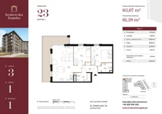 Mieszkanie, 63,07 m², 3 pokoje, piętro 1, oferta nr Budynek 1 Mieszkanie 23