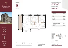 Mieszkanie, 57,86 m², 3 pokoje, piętro 1, oferta nr Budynek 2 Mieszkanie 16