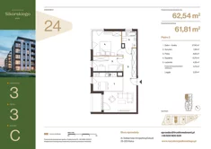 Mieszkanie, 62,54 m², 3 pokoje, piętro 3, oferta nr C24