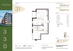 Mieszkanie, 59,65 m², 3 pokoje, piętro 3, oferta nr D31