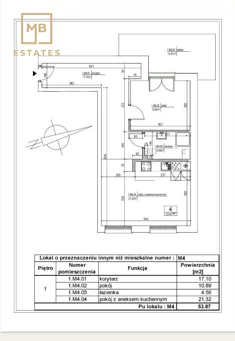 Mieszkanie na sprzedaż 53,87 m², piętro 1, oferta nr MBE-MS-4937