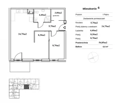 Mieszkanie, 54,85 m², 3 pokoje, parter, oferta nr A06