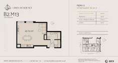 Mieszkanie, 43,16 m², 1 pokój, piętro 2, oferta nr B2.M13