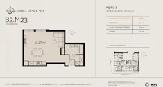 Mieszkanie, 47,46 m², 1 pokój, piętro 3, oferta nr B2.M23