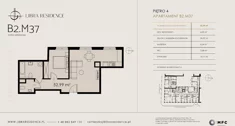 Mieszkanie, 52,99 m², 2 pokoje, piętro 4, oferta nr B2.M37