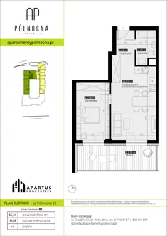 Mieszkanie, 46,34 m², 2 pokoje, piętro 3, oferta nr B1/18