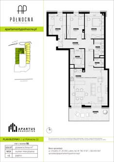 Mieszkanie, 103,97 m², 4 pokoje, piętro 3, oferta nr B1/19