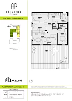 Mieszkanie, 86,00 m², 4 pokoje, piętro 4, oferta nr B1/24