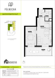 Mieszkanie, 46,32 m², 2 pokoje, piętro 4, oferta nr B1/25