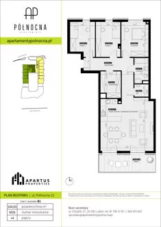 Mieszkanie, 104,03 m², 4 pokoje, piętro 4, oferta nr B1/26