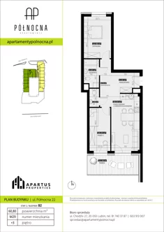 Mieszkanie, 60,80 m², 3 pokoje, piętro 3, oferta nr B2/29