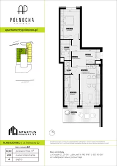 Mieszkanie, 60,80 m², 3 pokoje, piętro 4, oferta nr B2/38