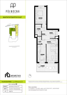Mieszkanie, 60,85 m², 3 pokoje, piętro 5, oferta nr B2/47