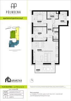 Mieszkanie, 70,09 m², 3 pokoje, piętro 1, oferta nr B3/23