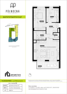 Mieszkanie, 63,92 m², 3 pokoje, piętro 3, oferta nr B3/15