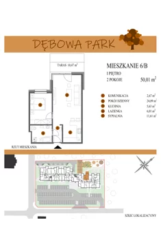 Mieszkanie, 50,01 m², 2 pokoje, piętro 1, oferta nr 6B