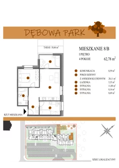 Mieszkanie, 62,78 m², 3 pokoje, piętro 1, oferta nr 8B