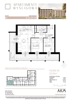 Mieszkanie, 55,59 m², 3 pokoje, piętro 4, oferta nr B2.M22