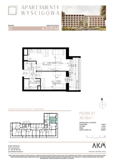 Mieszkanie, 38,26 m², 2 pokoje, piętro 1, oferta nr B2.M37