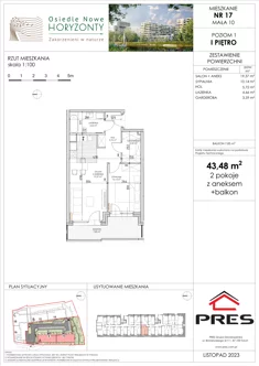 Mieszkanie, 43,48 m², 2 pokoje, piętro 1, oferta nr F-BYD-E1-LM-1_M17