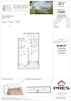 Mieszkanie, 43,48 m², 2 pokoje, piętro 2, oferta nr F-BYD-E1-LM-2_M17