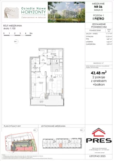 Mieszkanie, 43,48 m², 2 pokoje, piętro 1, oferta nr F-BYD-E1-LM-2_M6